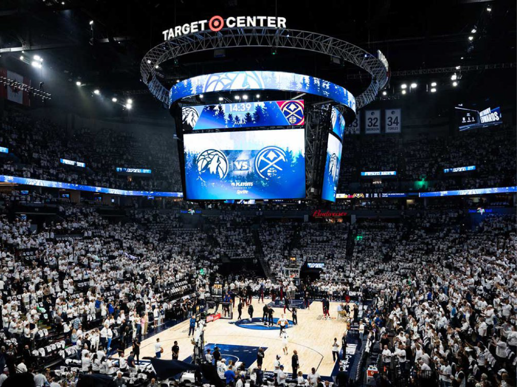 Timberwolves playing basketball in Target Center.